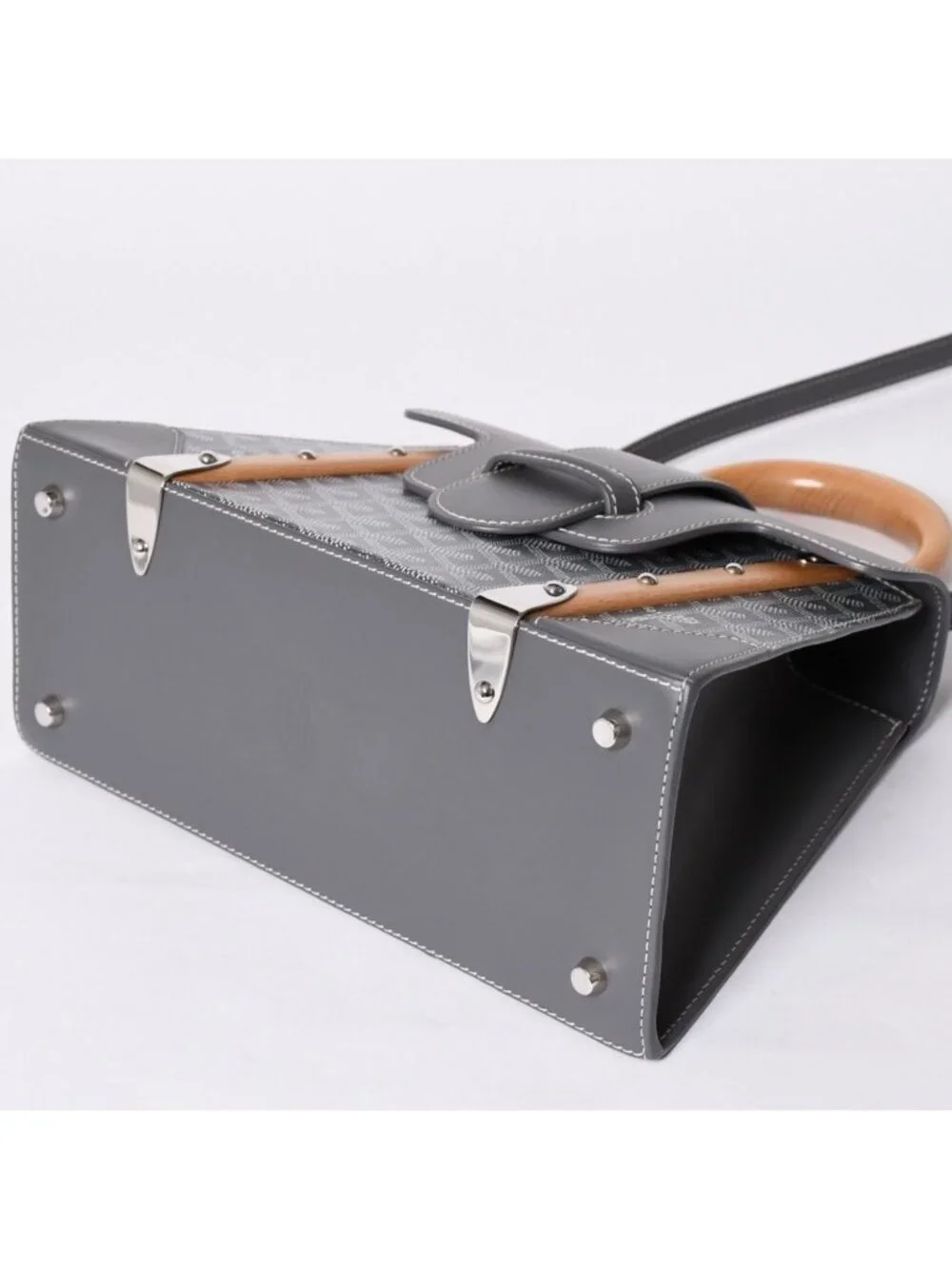 Goyard Saigon PM 2-Way Shoulder Bag Din Canvas Gray Wood